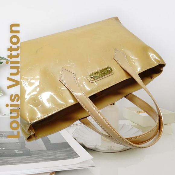 💯 LOUIS VUITTON LV Wilshire PM Beige Vernis Hand Bag - Picture 3 of 8